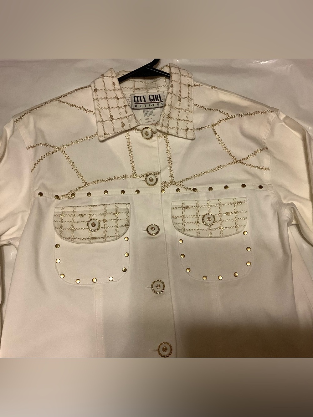 NWOT vintage city, girls sport embellished western studded, utility white jacket